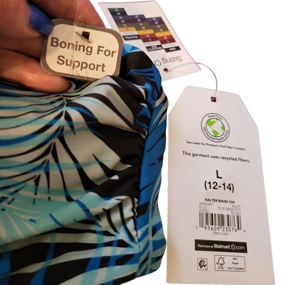 NWT Time & Tru Bikini Top /Bandeau Swim 12/14 Tropical Print Large - Picture 2 of 15